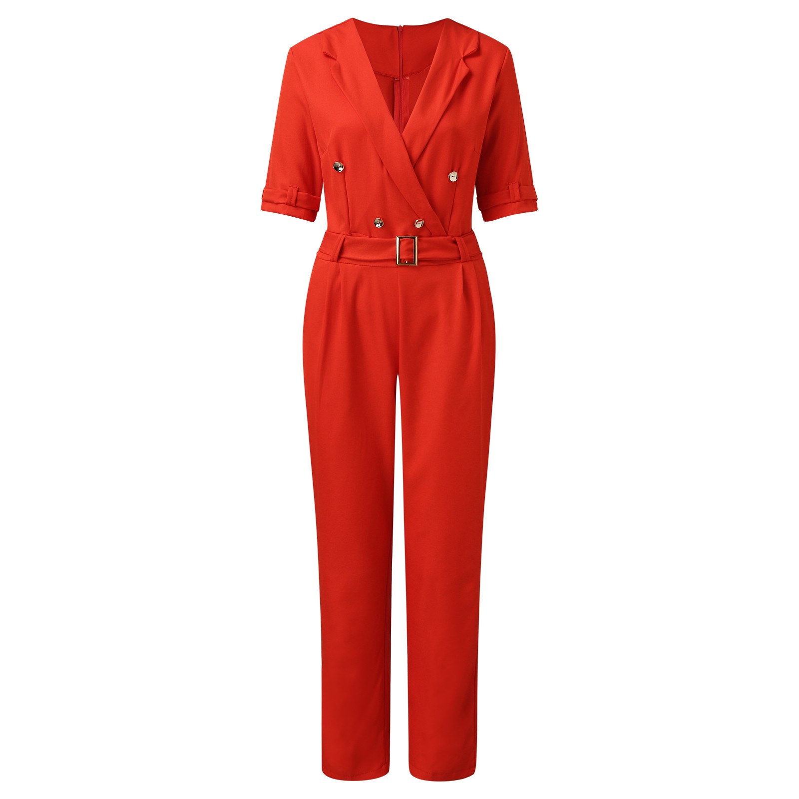 thumbnail image 5 of Vestido de mujer de color liso con chaqueta de traje cruzada, cuello y mangas acampanadas, 5 of 8